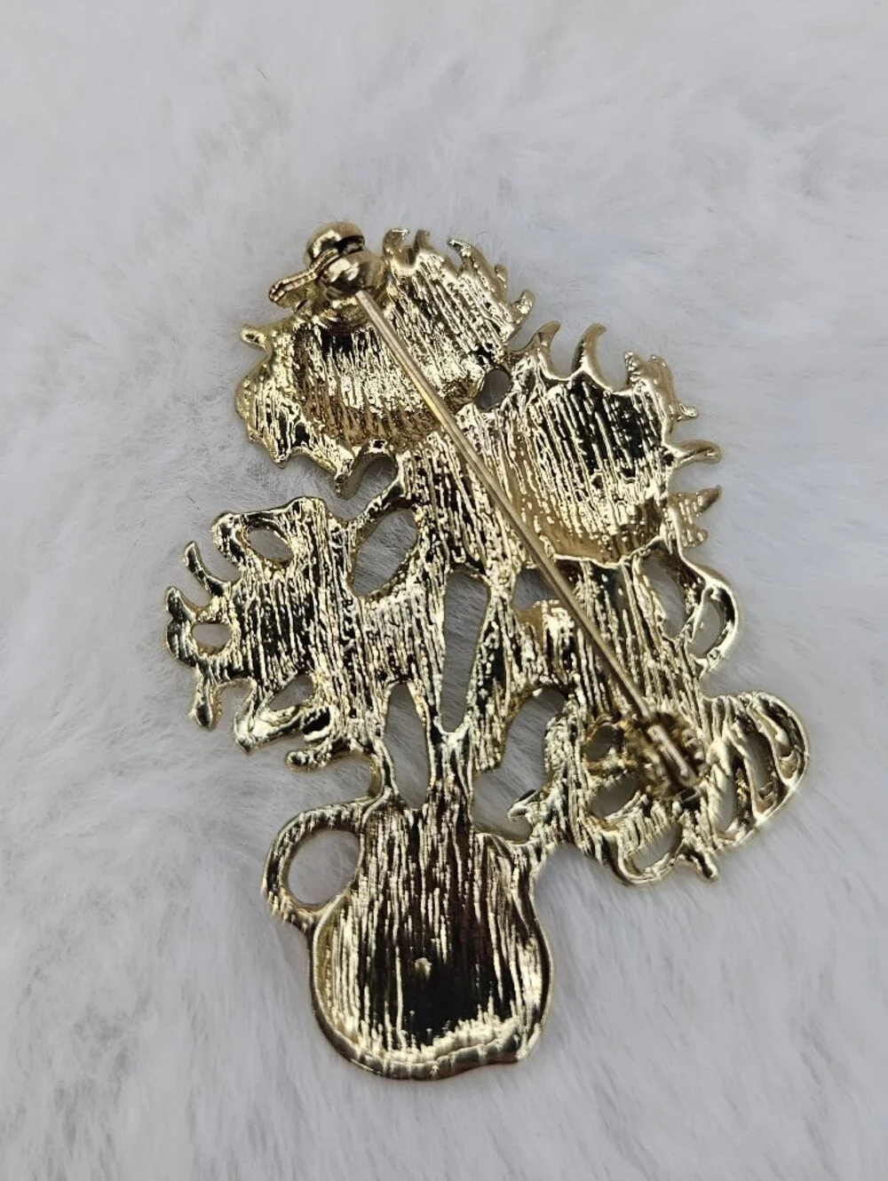 Gold-tone Floral Bouquet Pin with Coral and Purple Enamel